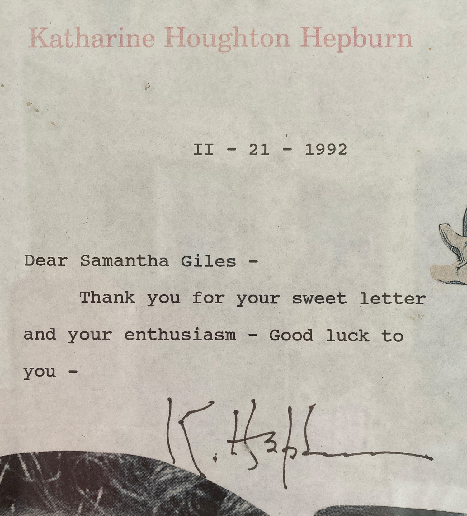 Katherine Hepburn letter
